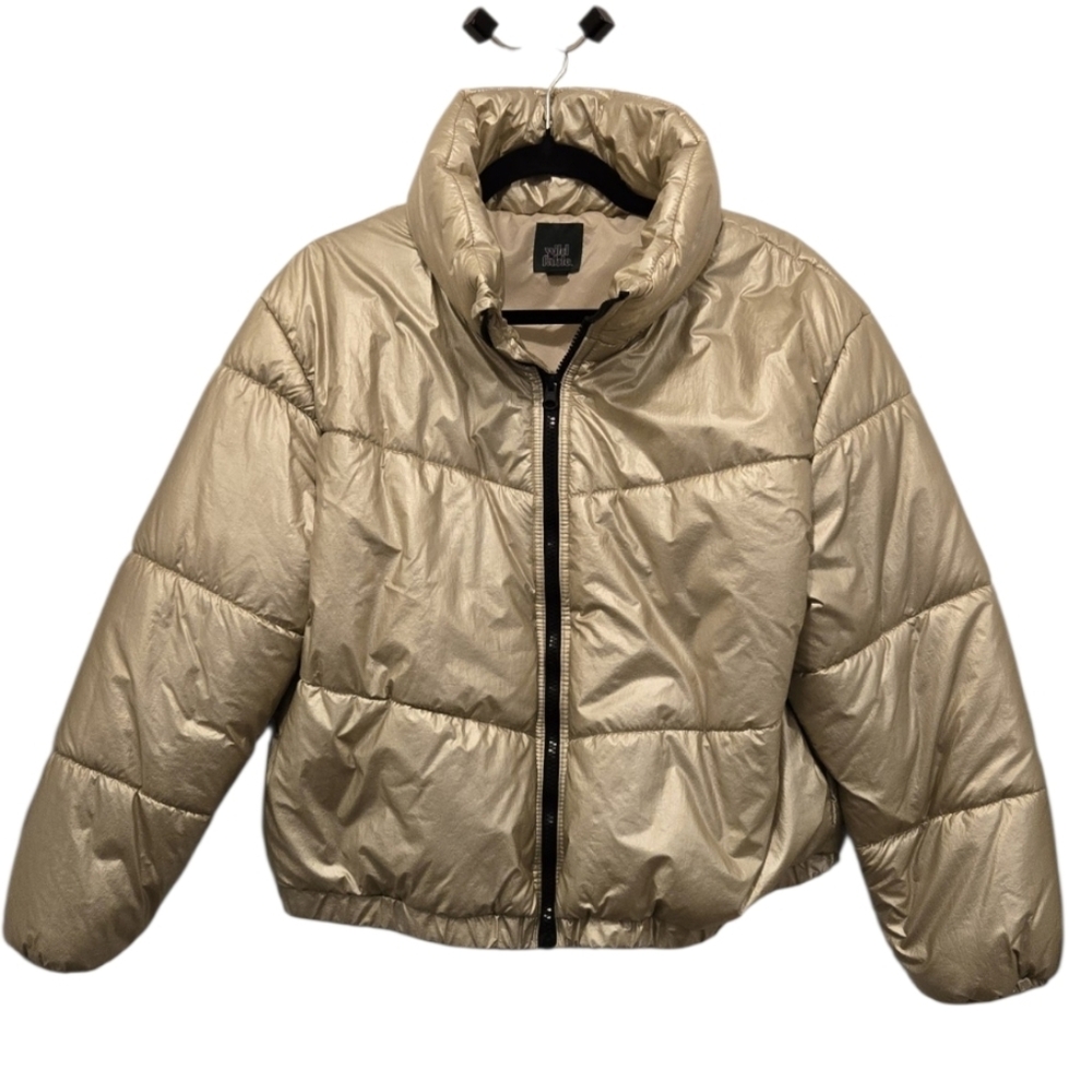 Wild Fable Metallic Gold Cropped Puffer Jacket Women’s Size L
